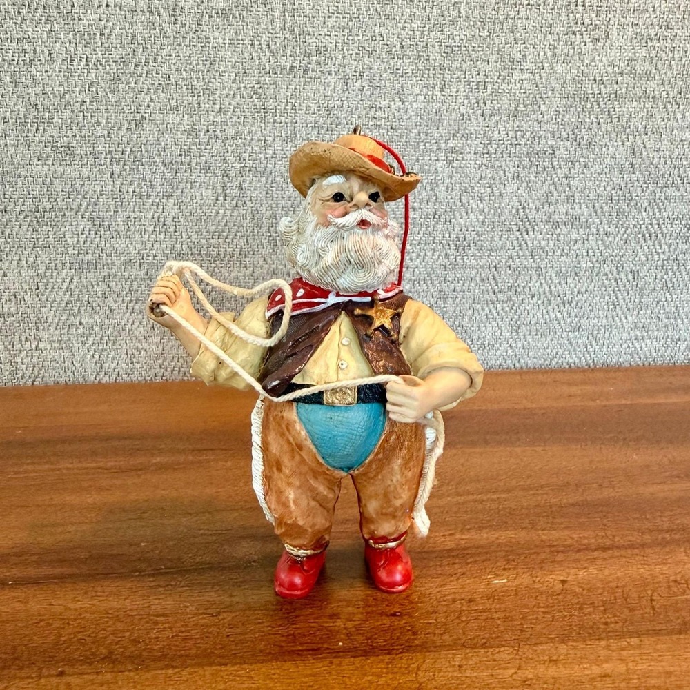 Vintage Santa Claus Cowboy Ornament Lasso‎ Hat Western Christmas Holiday Decor